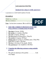 Pronoun Worksheet For Class 6 With Answers