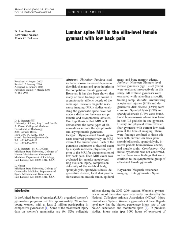MRI Findings in Elite Female Gymnasts | PDF | Back Pain | Magnetic ...