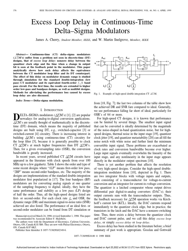 Excess Loop Delay in Continuous-Time Delta-Sigma Modulators: James A ...