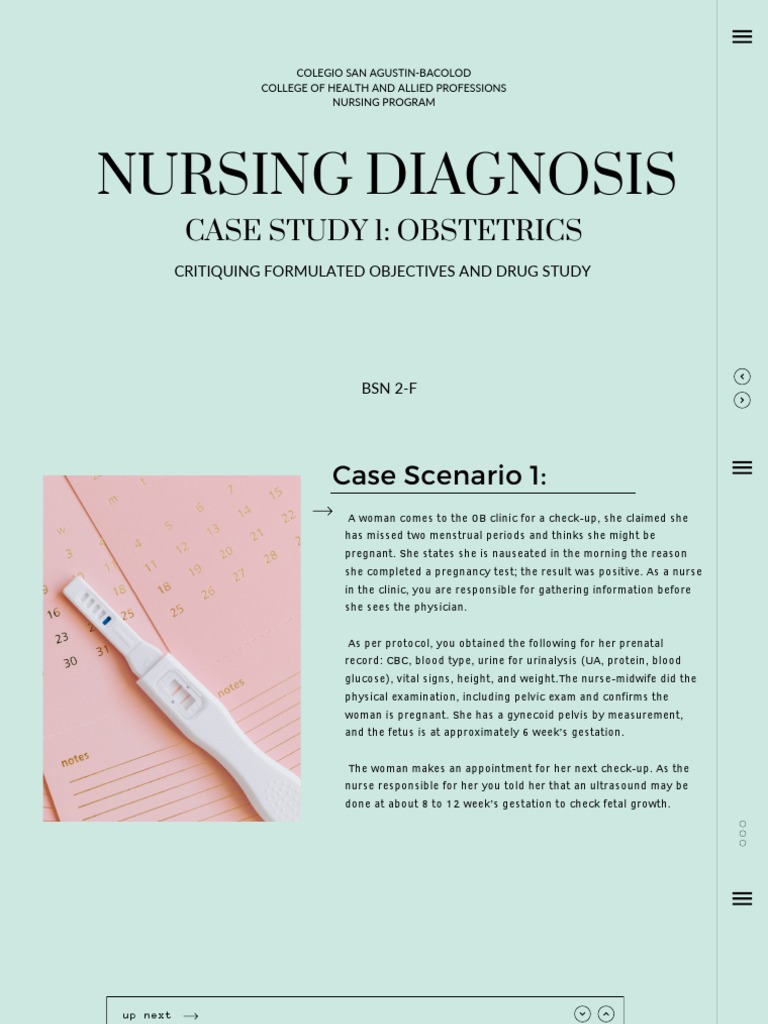 Nursing Diagnosis Case Study 1 Obstetrics PDF Pregnancy