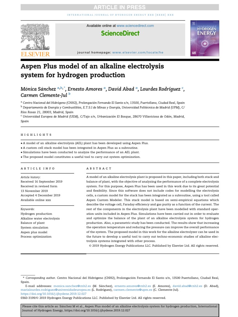 Aspen Plus ® Flowsheet Of Pem Electrolysis Model – RMIHP