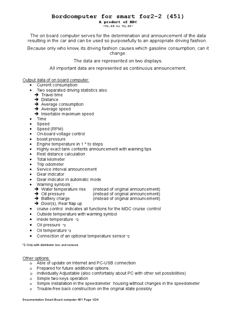 Smart 451 On-Board Computer Guide | PDF | Menu (Computing) | Fahrenheit