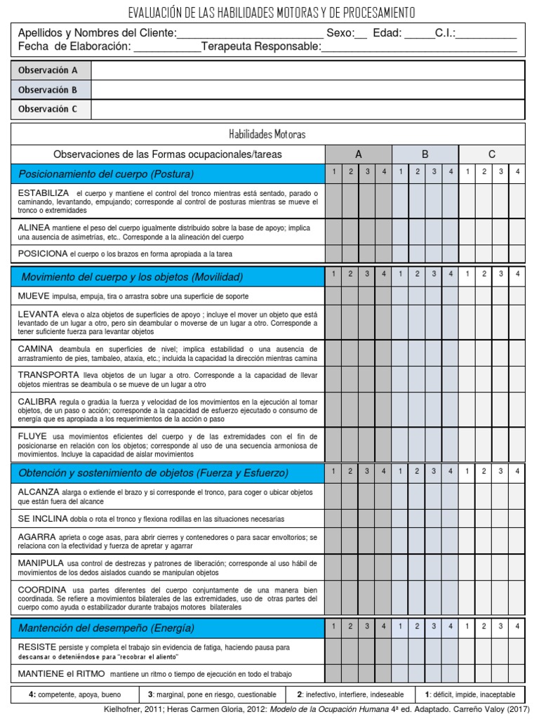 Evaluación de Habilidades Motoras AMPS | PDF