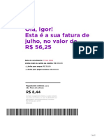 Fatura de cartão de crédito de R$56,25 com vencimento em 11/07