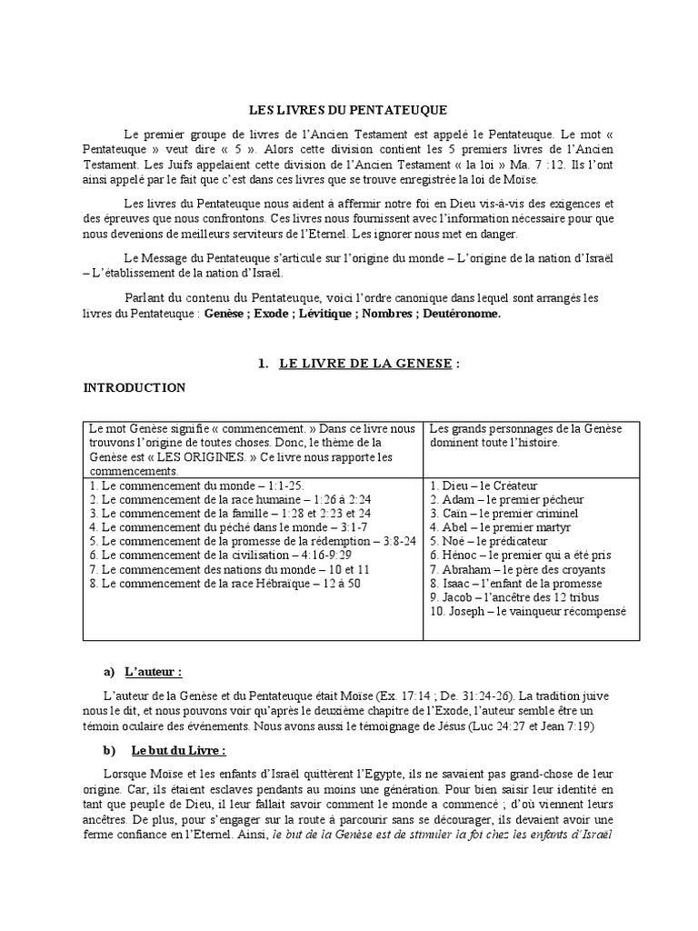 Signification et contenu du Pentateuque | PDF | Livres des Rois | Livre ...