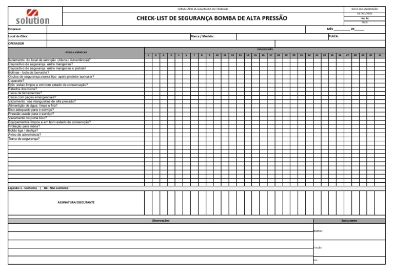 Checklist de Segurança para Bombas de Água | PDF