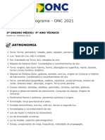 Programa ONC 2021 Astronomia, Biologia, Física, História, Química