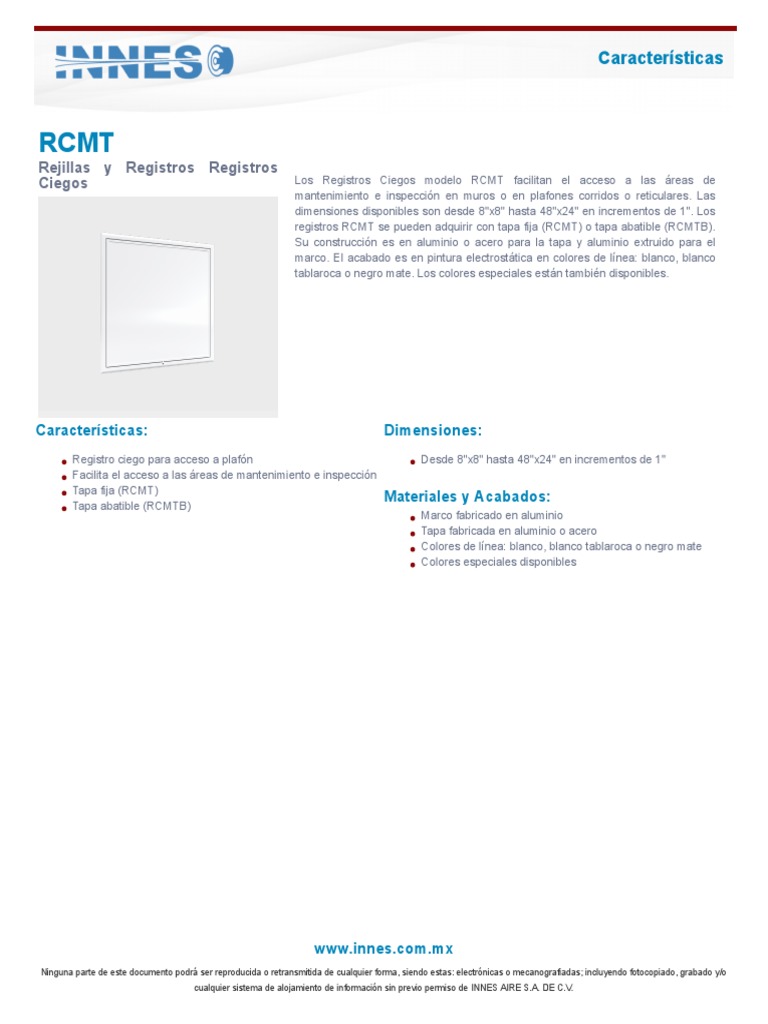 Registros Ciegos RCMT para Acceso Plafón | PDF
