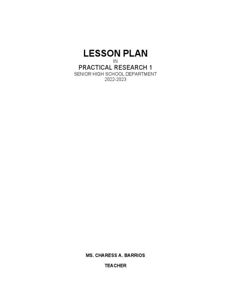 Lesson Plan: Practical Research 1 | PDF | Lesson Plan | Learning