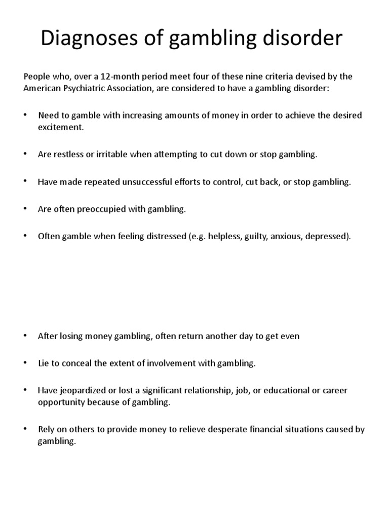 Diagnoses of Gambling Disorder PDF Problem Gambling Mental Disorder