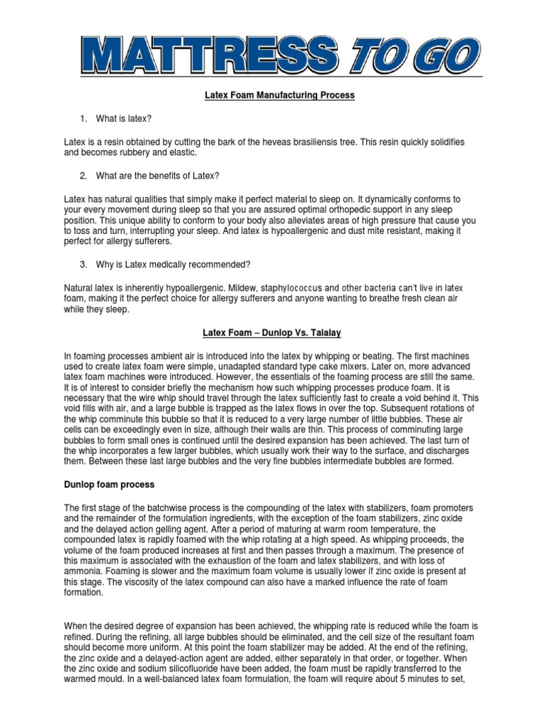 Latex Foam Manufacturing Process PDF Natural Rubber Foam