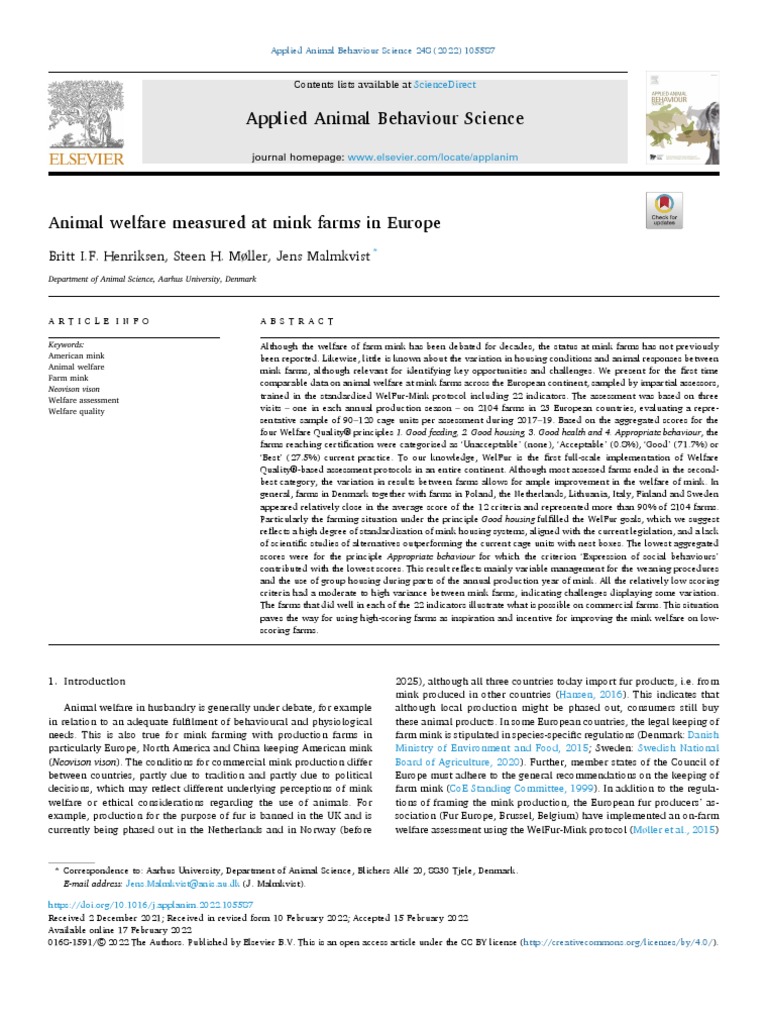 Applied animal behaviour science britt i f henriksen steen h m ller