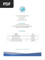 Business Finance II: Course Title: Course ID: FIN302 Section: 02 Semester: Spring, 2022