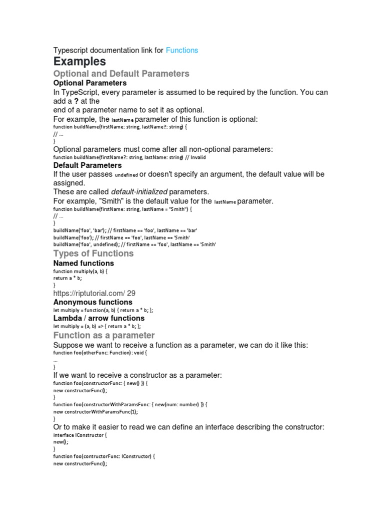 Typescript documentation link for functions download free pdf