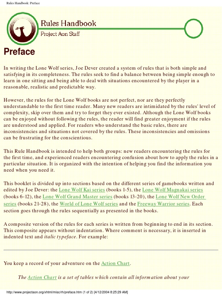 Lone Wolf Rules Handbook (Project Aon) (2004) PDF