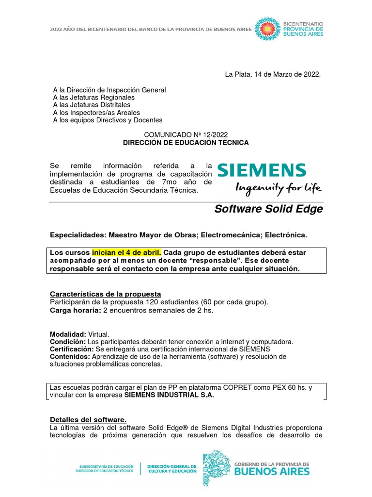 Comunicado #12 2022 DET Capacitación SolidEdge SIEMENS Download