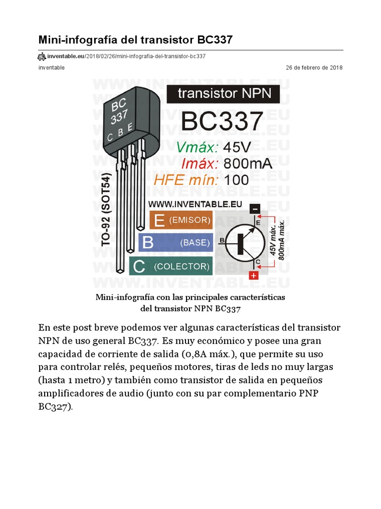 Mini-Infografía Del Transistor BC337 - INVENATBLE - EU | PDF