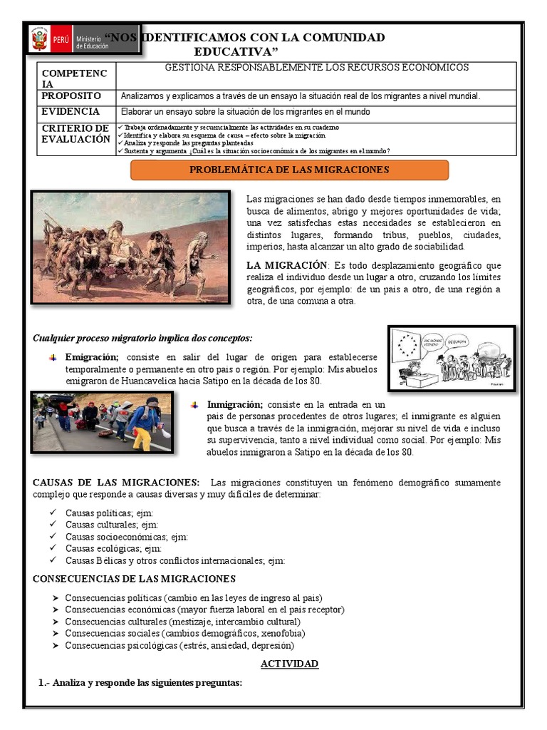 Actividades sobre Migración y sus Efectos | PDF | Migración humana ...