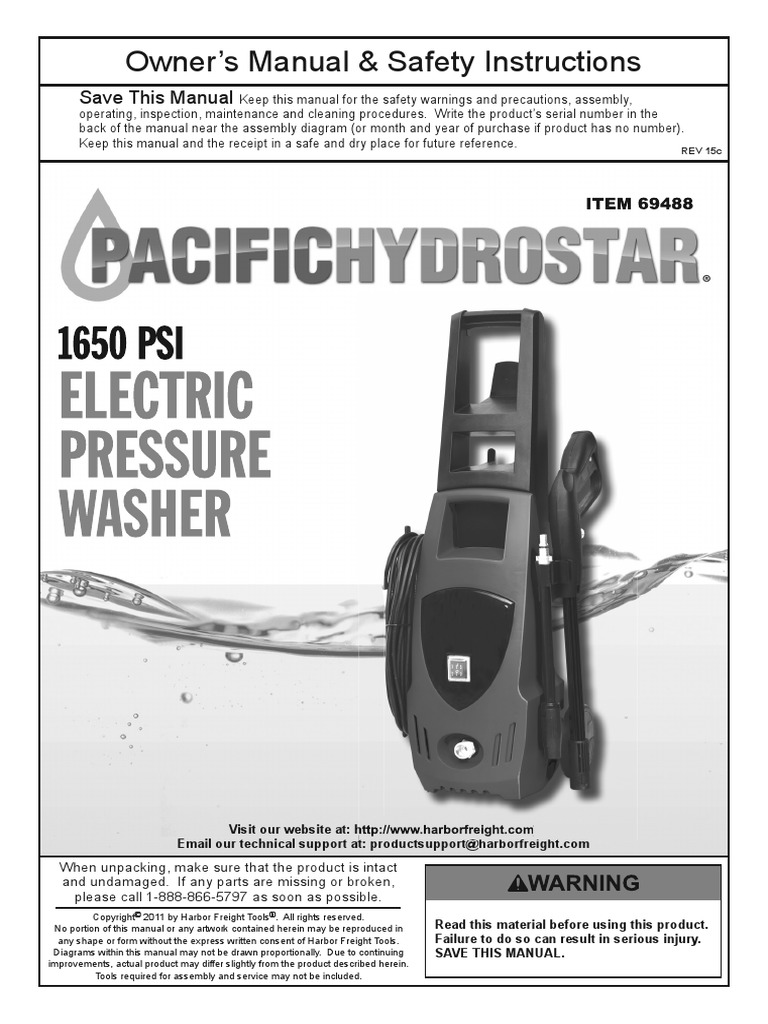 Harbor Freight Pressure Washer (Item 69488) User's Manual PDF