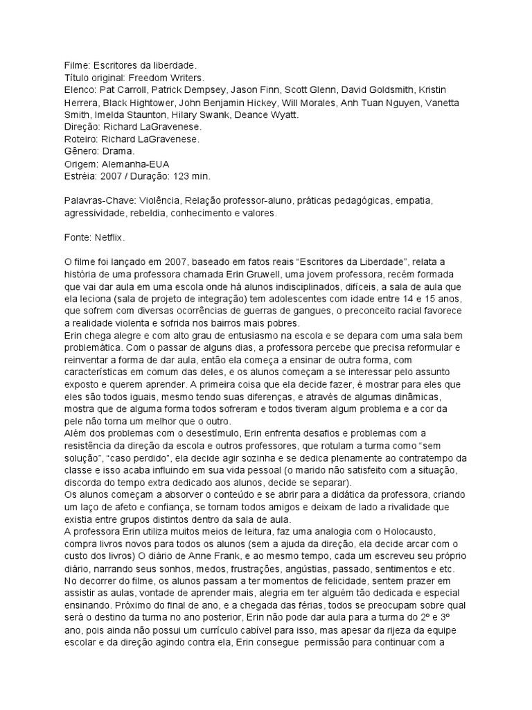 Escritores Da Liberdade RESUMO | PDF