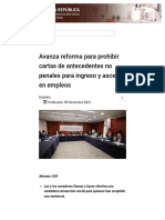 Coordinación de Comunicación Social - Avanza Reforma para Prohibir Cartas de Antecedentes No Penales para Ingreso y Ascenso en Empleos