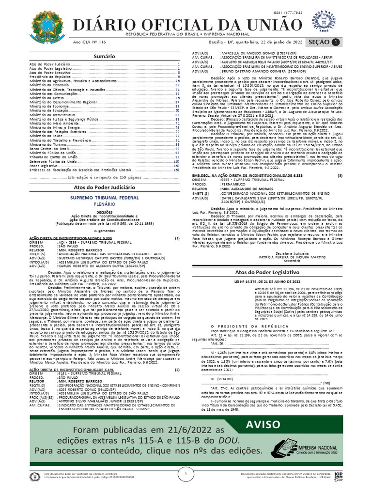 Diário Oficial Da União 22-06-2022 | PDF