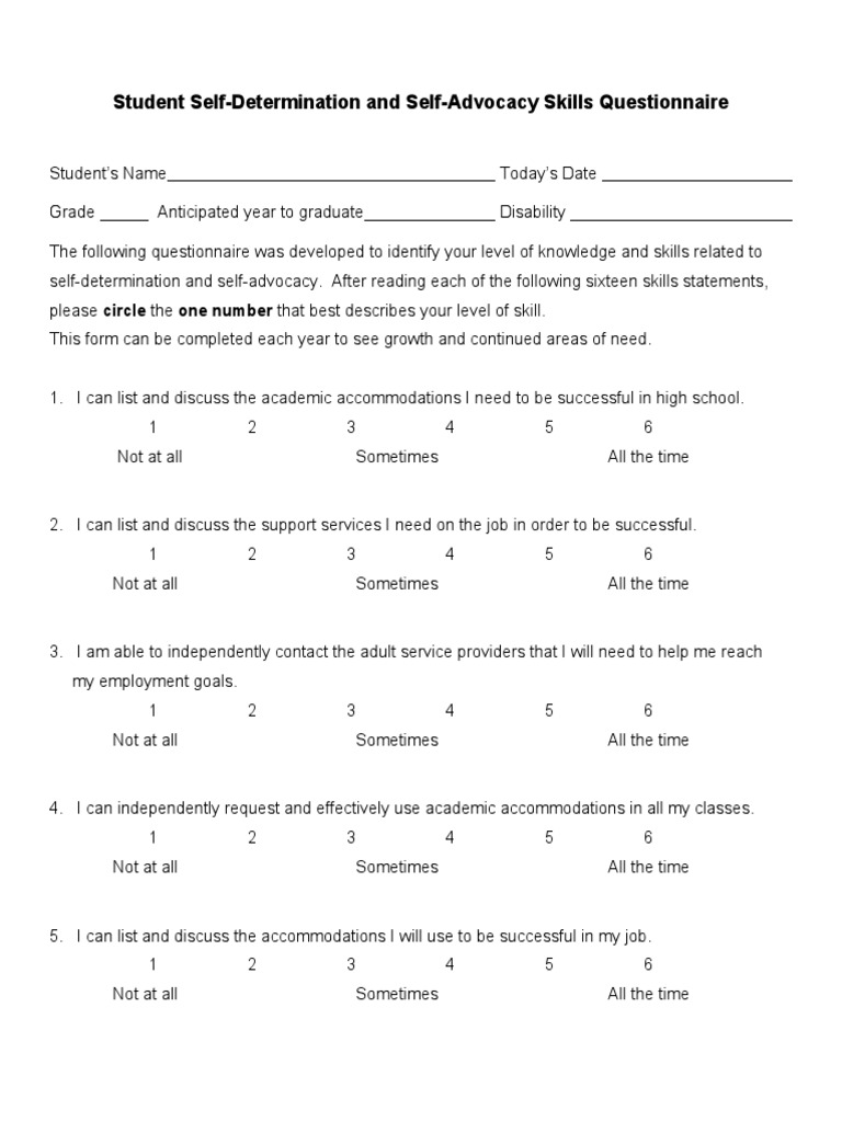 Self-Determination Questionnaire | PDF | Learning | Behavior Modification