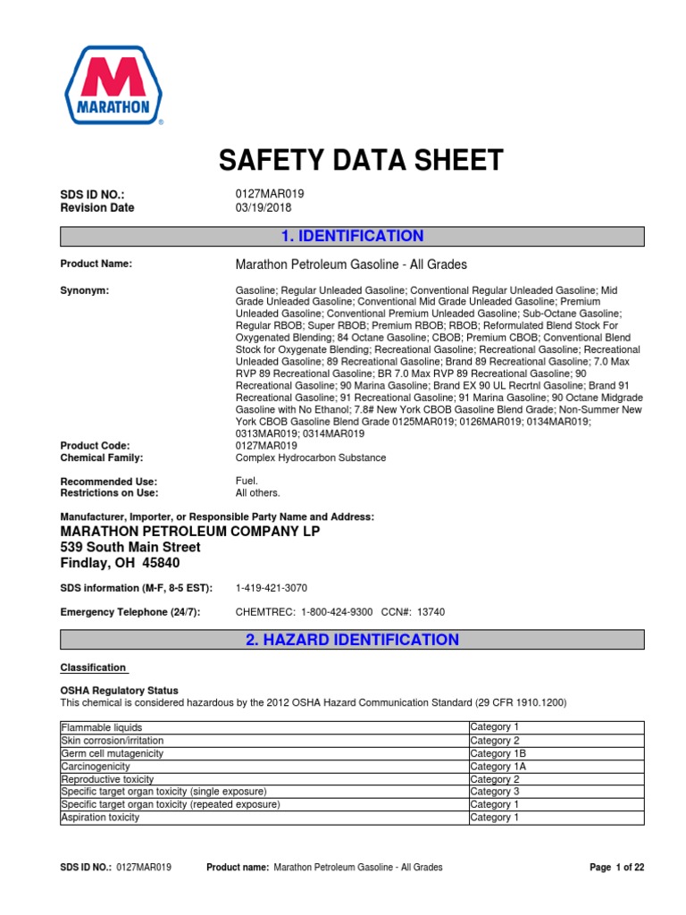 MSDS Gasoline Download Free PDF Gasoline Benzene