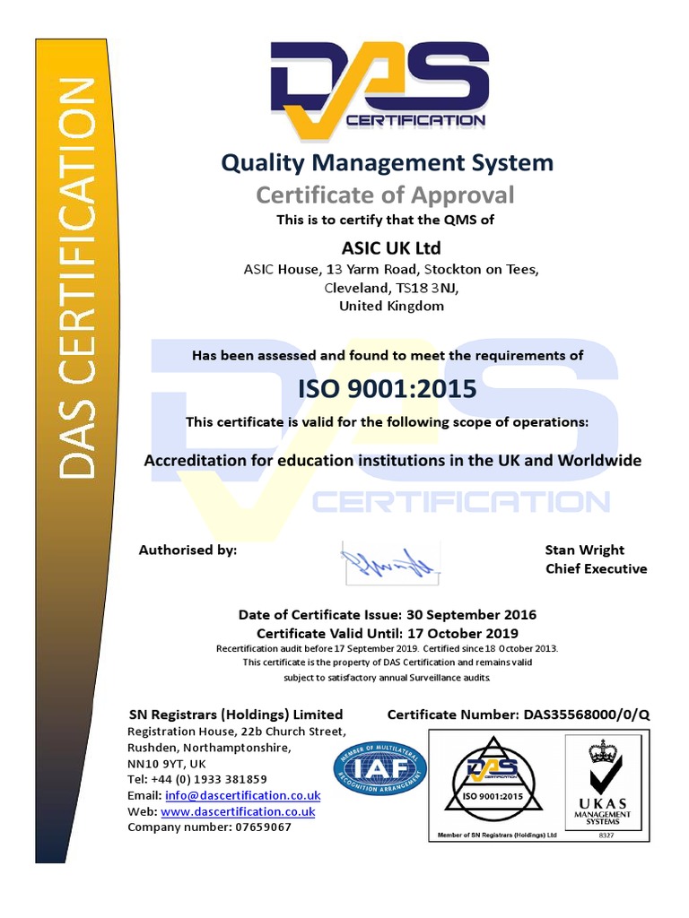 Asic Iso9001 2016 2019 | PDF | Business | Finance & Money Management