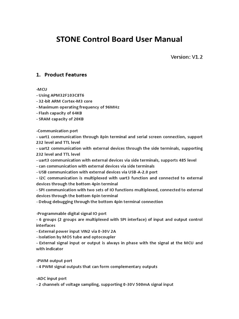 STONE Control Board User Manual | PDF | Power Supply | Microcontroller
