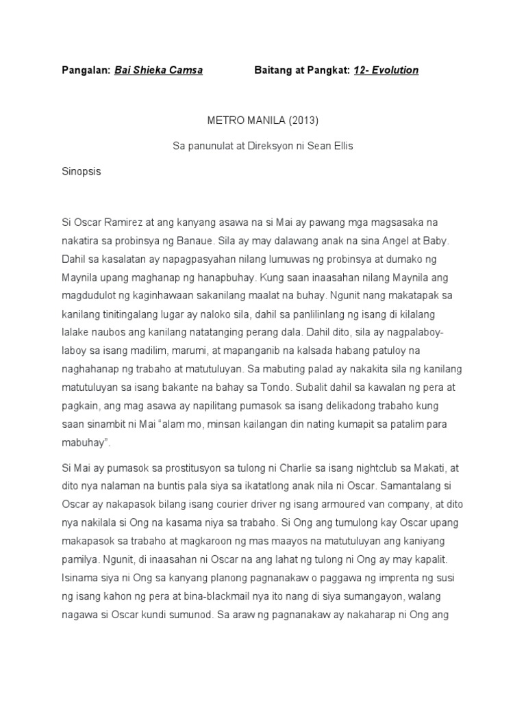 Sinopsis METRO MANILA (2013) PDF