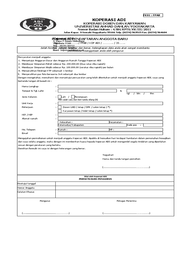 Form Pendaftaran Anggota | PDF