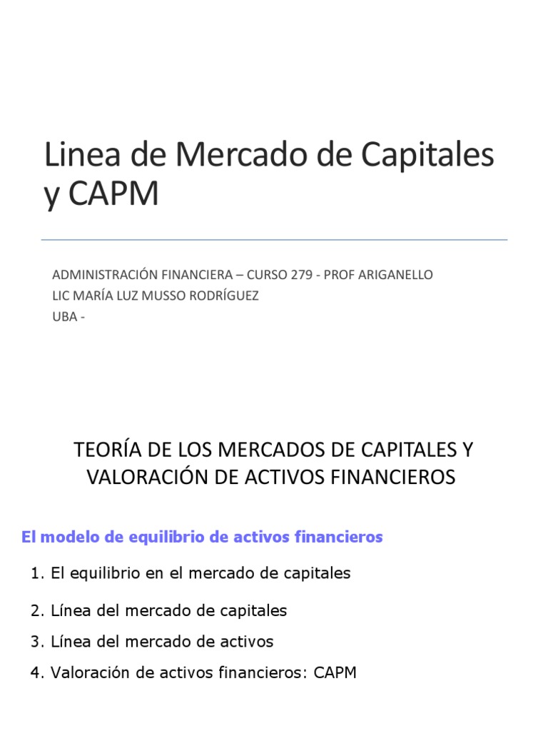 CAPM y Línea de Mercado de Capitales | PDF | Modelo de fijación de ...