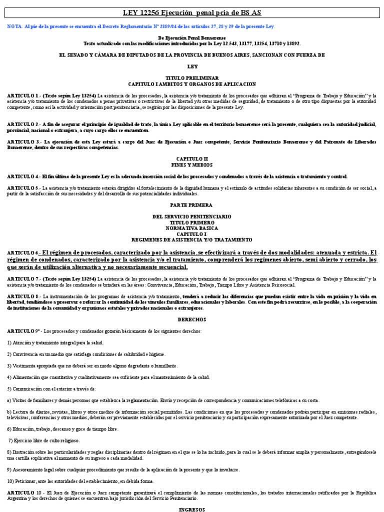LEY 12256 (Ejec Penal - Pcia) | PDF | Pena capital | Derecho laboral