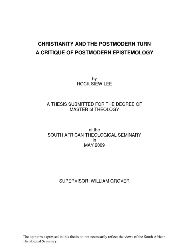 Christianity and The Postmodern Turn PDF Rationalism Epistemology