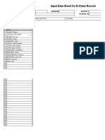 Input Data Sheet For E-Class Record: Region Division District School Name School Id