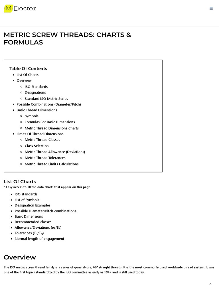 Metric Threads Charts & Formulas (Definitive Guide) PDF