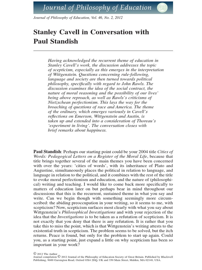 Stanley Cavell in Conversation With Paul Standis PDF Justice