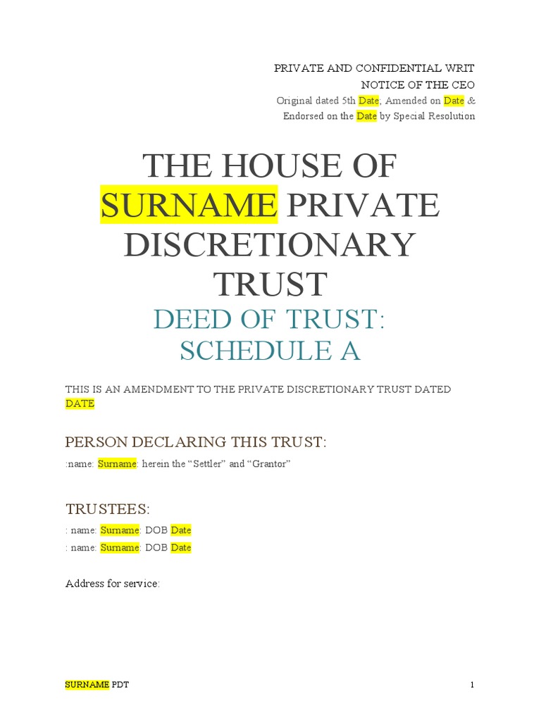 Private Discretionary Trust (PDT) Template (Draft) | PDF | Trust Law ...