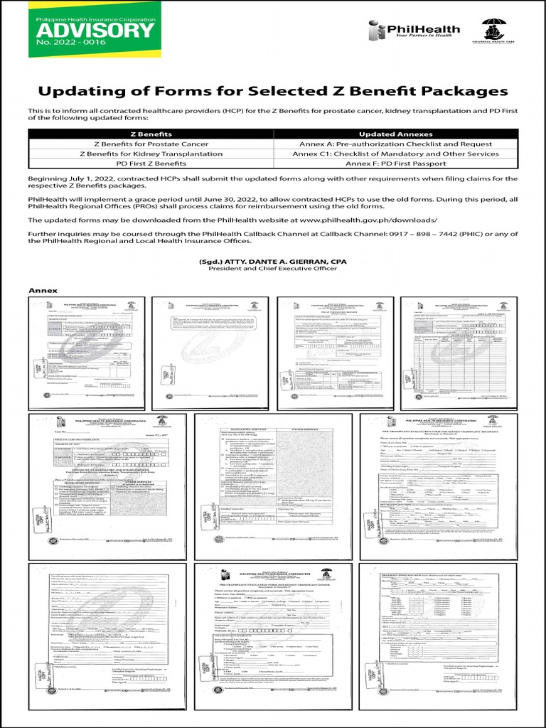 Advisory: Updating of Forms For Selected Z Benefit Packages | PDF ...