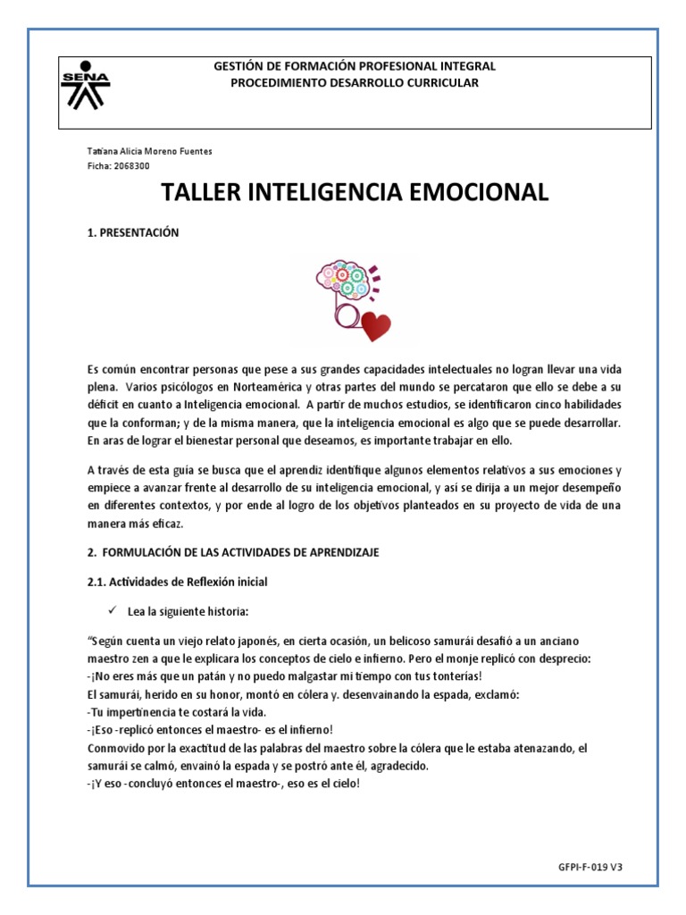 Taller de Inteligencia Emocional Integral | PDF | Las emociones ...