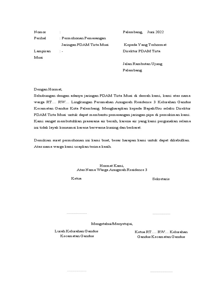 Permohonan Pemasangan PDAM Anugerah 3 | PDF