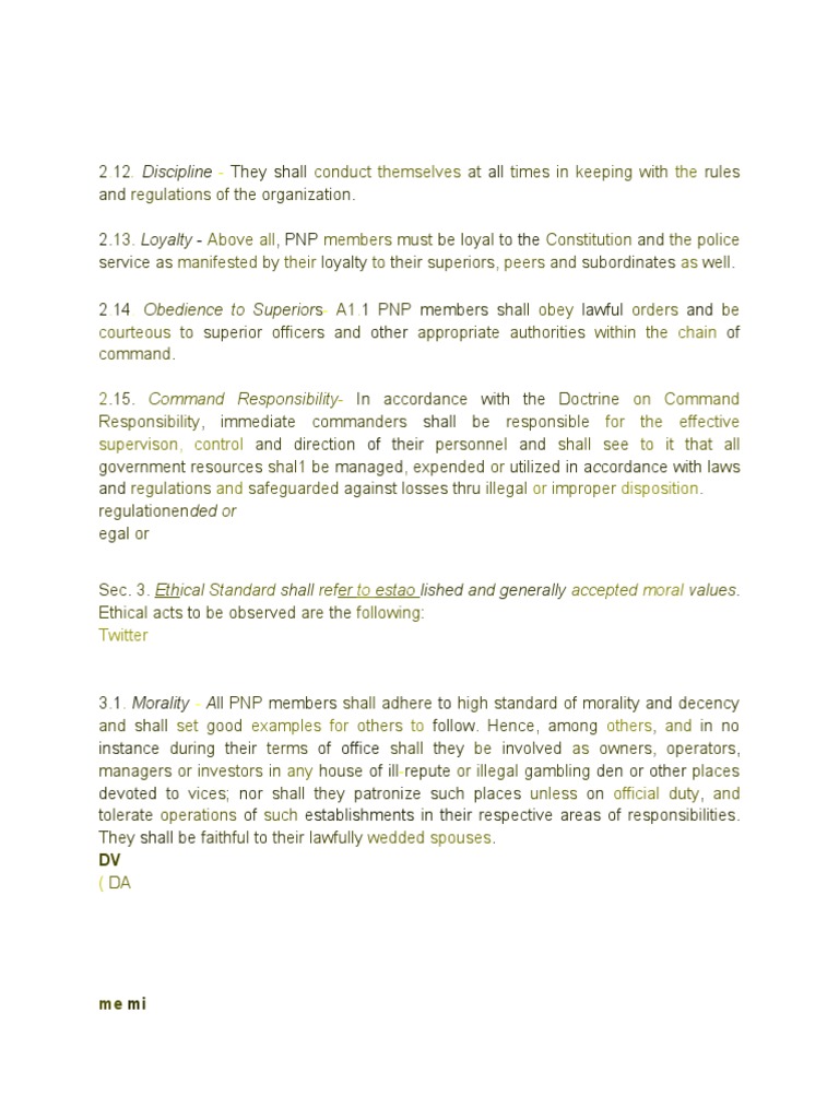 PNP Code of Conduct and Ethics Guide | PDF | Inspector