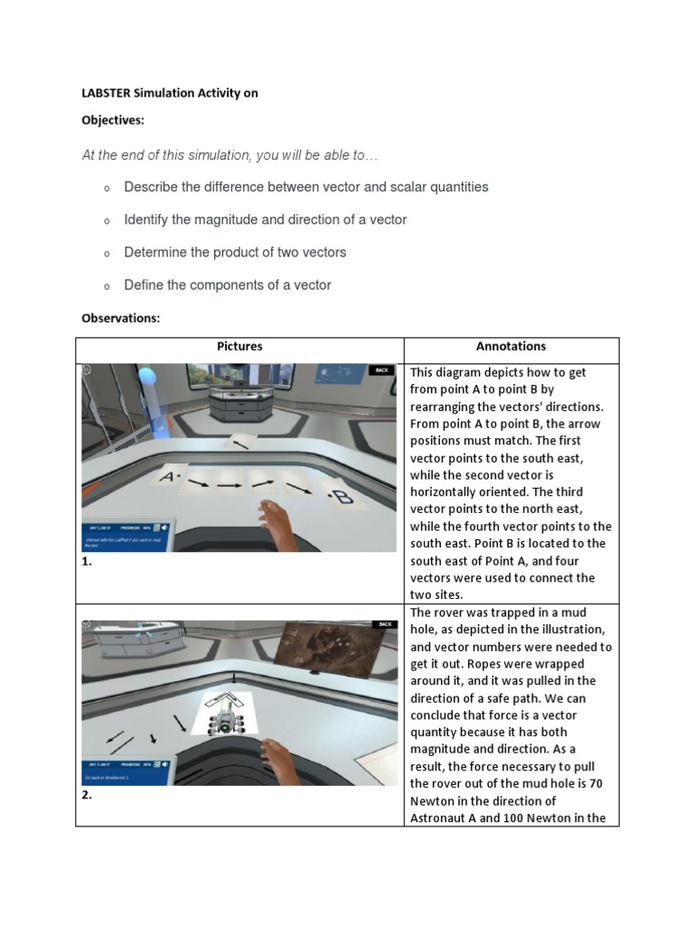 Activity 1 Labster Simulation On Vectors and Scalars PDF Euclidean