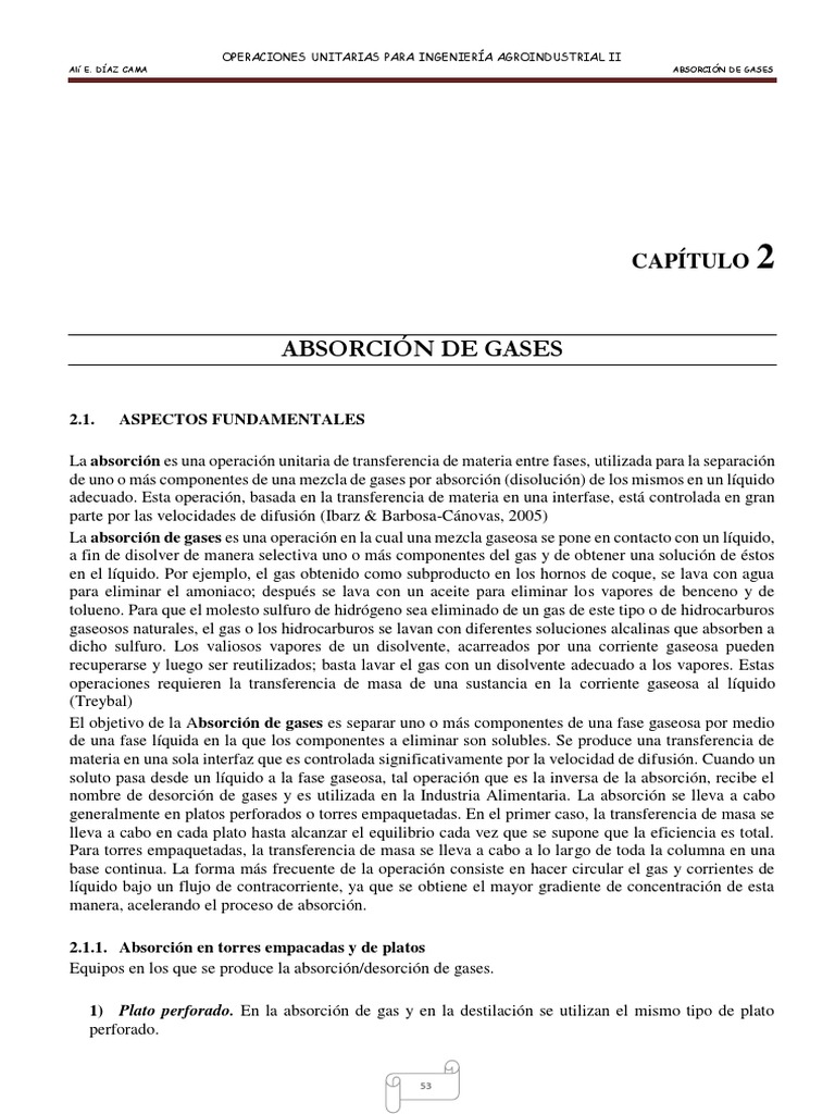 Capitulo II Absorción de Gases | PDF | Absorción (Química) | Equilibrio ...