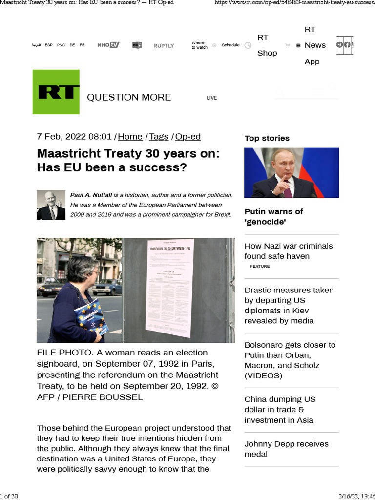 Maastricht Treaty 30 Years On Has EU Been A Success? PDF European