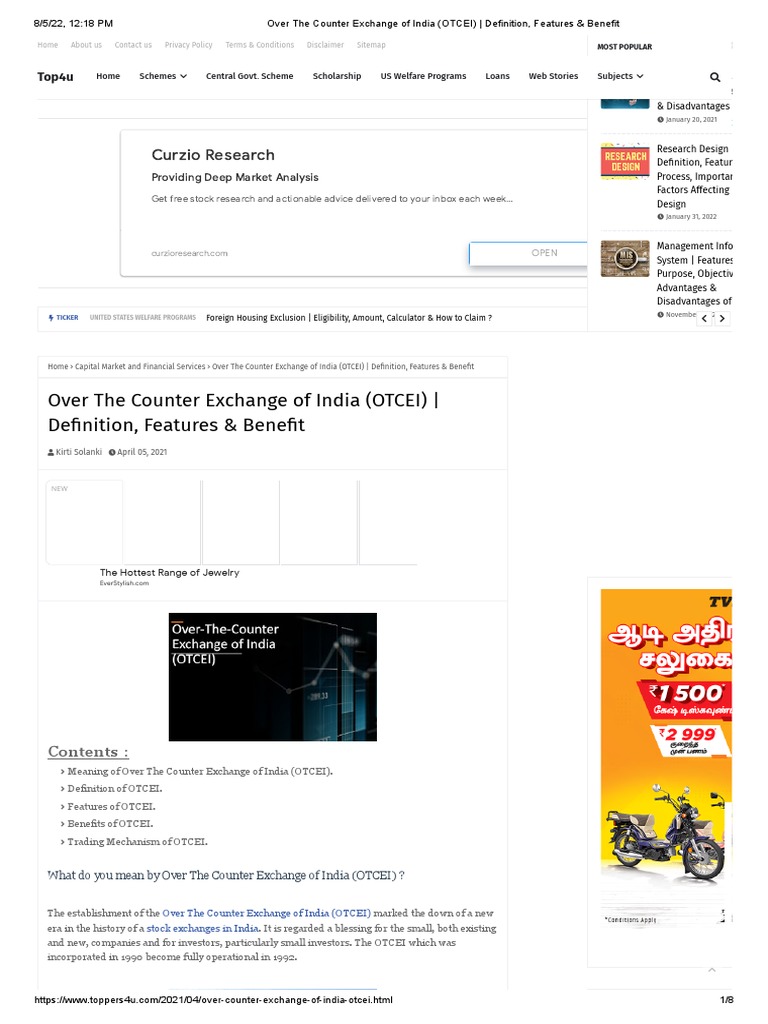 Over The Counter Exchange of India (OTCEI) - Definition, Features