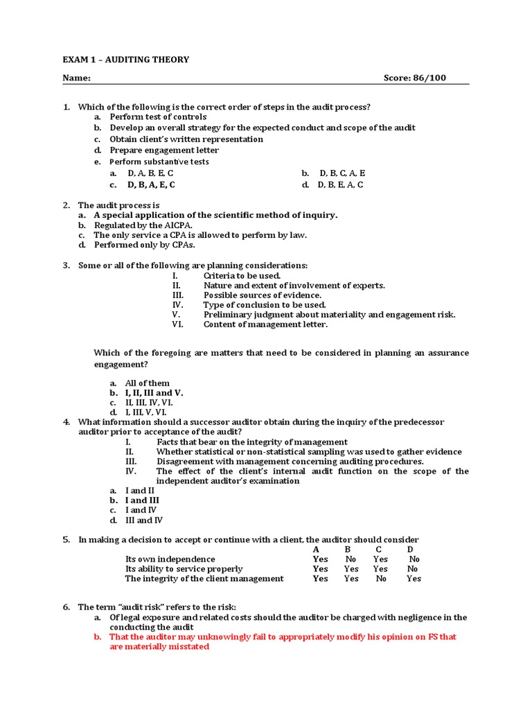 Auditing Theory Midterm Exam Questions | PDF | Financial Audit | Audit