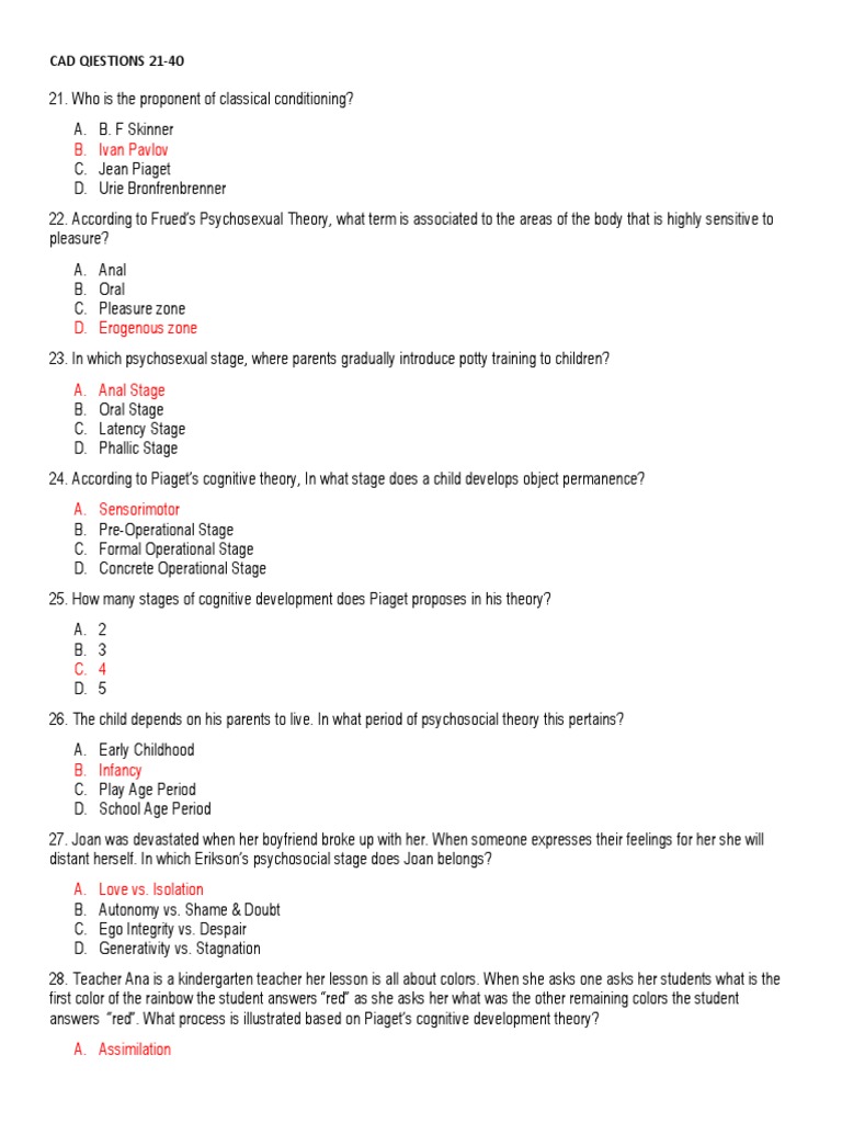 Final Cad 21-40 Questions | PDF | Cognitive Development | Cognition