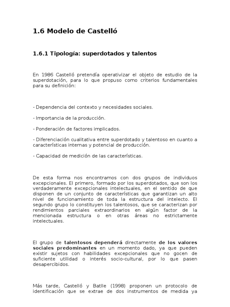 Modelo de Castelló | PDF | Dotamiento intelectual | Aprendizaje